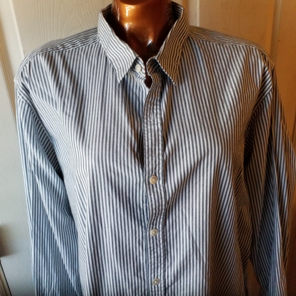 Theory ZACK Ulster button down long sleeve shirt gray striped XL - Picture 2 of 8